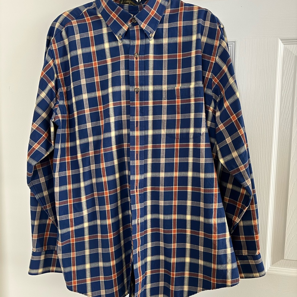 Orvis Navy and Rust Plaid Button Down Shirt